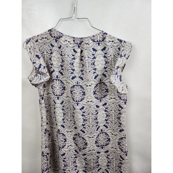 𝅺Cabi Cream Blue Lilac Damask Flutter Sleeve Casual Top 3074 Blouse Sz XS - Picture 9 of 9